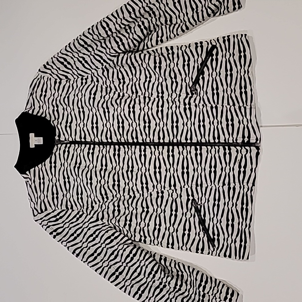Chico's Crinkled Zebra Pattern Zip Up Jacket White Black Chico Size 3 - Picture 5 of 14
